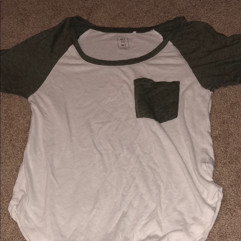 Olive green and white baseball tee